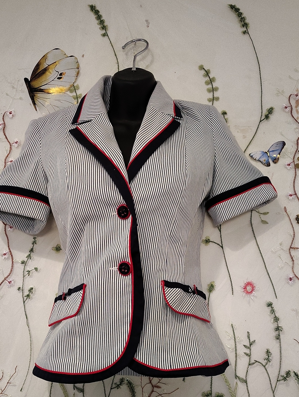 Chopin Roma Made In Italy Nautical Striped Short Sleeve Blazer Vintage Rare
